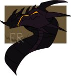  artist_logo black_body black_horn bust_portrait cheek_horn dragon empty_eyes horn imperatorcaesar logo mouth_closed mythological_creature mythological_scalie mythology portrait purple_body purple_horn scalie side_view simple_background solo 