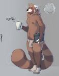  absurd_res ailurid anthro blush bulge clothing container cup footwear fur hi_res male mammal markings minedoo minedoo_(character) navel nipples red_body red_fur red_panda simple_background socks solo standing striped_markings striped_tail stripes tail_markings underwear white_body white_fur 
