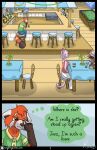  ailurid anthro bar beverage clothed clothing comic english_text group hi_res lonely male mammal red_panda roxythefoxy sad sigh solo text 