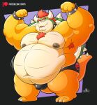  2022 anthro armpit_hair belly biceps big_belly big_muscles black_border body_hair border bowser bowser_day bracelet bulge chest_hair claws clothing collar emanata eyebrows flexing hair hi_res horn jewelry koopa love_handles male mario_bros musclegut muscular muscular_anthro muscular_male navel nintendo nipples non-mammal_nipples obese obese_anthro obese_male overweight overweight_anthro overweight_male patreon pecs plantigrade purple_background scalie shell signature simple_background smile solo spiked_bracelet spiked_collar spiked_shell spiked_tail spikes spikes_(anatomy) standing stompsthecroc teeth thick_thighs tongue underwear video_games 