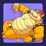  2022 anthro belly bodily_fluids bowser erection genital_fluids genitals hi_res humanoid_genitalia humanoid_hands humanoid_penis kemono koopa male mario_bros nintendo overweight overweight_male penis precum scalie solo tongue tongue_out tunx2 video_games 
