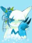  2012 2_fingers 3:4 :&lt; accessory ambiguous_gender arm_markings arm_tuft black_claws black_pupils blue_background blue_ears blue_eyes blue_markings bust_portrait chest_markings claws digital_media_(artwork) digital_painting_(artwork) ear_tuft eyes_closed feral fingers flower flower_accessory flower_garland front_view gyi. hand_on_face head_markings leaf looking_aside markings multicolored_ears narrowed_eyes nintendo noseless plant pok&eacute;mon pok&eacute;mon_(species) portrait pupils rose_(flower) shaded shiny_pok&eacute;mon shoulder_tuft simple_background solo sparkles tuft video_games white_body white_ears zangoose 