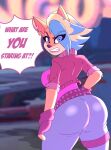  absurd_res activision angry anthro belt big_butt bottomwear bubble_butt butt clothing crash_bandicoot_(series) denim denim_clothing eyelashes female hi_res jeans lipstick looking_at_viewer makeup pants pirate_tawna solo tawna_bandicoot text thick_thighs tight_clothing video_games wide_hips z_1nfinity 