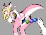  absurd_res anal_beads anal_beads_in_pussy anthro bent_over blonde_hair blue_eyes breasts canid canine canis clothing dragon female fur hair hi_res horn hybrid jewelry mammal nipples penetration pink_body pink_fur roketchu sex_toy sex_toy_in_pussy sex_toy_insertion solo solo_focus vaginal vaginal_penetration wolf 