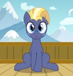  badumsquish blonde_hair blue_eyes cloud earth_pony equid equine freckles friendship_is_magic hair hasbro hi_res horse looking_at_viewer male mammal mountain my_little_pony open_mouth pony sitting star_tracker_(mlp) wide_eyed 