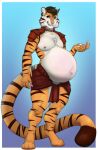 andromorph anthro armor bottomwear clothing felid hi_res intersex kaydex loincloth male maleherm mammal pantherine pregnant pregnant_male pregoo solo tiger 