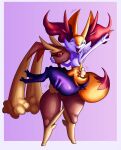  anthro backtrekwatch braixen canid canine duo eyes_closed female hi_res inner_ear_fluff lagomorph lopunny mammal nintendo pok&eacute;mon pok&eacute;mon_(species) red_eyes smile thick_thighs tuft video_games 