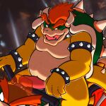  1:1 anthro armband belly big_belly bowser bracelet claws collar filumbitu genitals hair hi_res horn jewelry koopa male mario_bros motorcycle nintendo penis scalie shell solo spiked_armband spiked_bracelet spiked_collar spiked_shell spikes spikes_(anatomy) vehicle video_games 