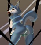  2022 anthro black_nose breasts butt canid canine canis clothing female genitals hi_res illumination_entertainment inarta99 mammal multicolored_body nipples porsha_crystal pussy simple_background sing_(movie) solo thong tongue tongue_out two_tone_body underwear wolf yellow_eyes 