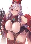  1girl algerie_(azur_lane) azur_lane bangs bare_shoulders blush breasts drill_hair highres large_breasts looking_at_viewer mole mole_under_eye parted_lips purple_eyes purple_hair sea_nami smile solo thighhighs thighs white_background 
