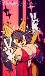  absurd_res anthro big_breasts breasts cleavage clothed clothing domestic_cat dress felid feline felis female fur hi_res honey_the_cat huge_breasts mammal nipple_outline red_clothing red_dress sega solo sonic_the_fighters sonic_the_hedgehog_(series) wolflance yellow_body yellow_eyes yellow_fur 