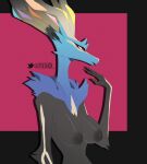  2022 anthro antlers breasts cervid female hi_res horn legendary_pok&eacute;mon long_neck mammal nintendo nipples nude pok&eacute;mon pok&eacute;mon_(species) signature simple_background smooshkin solo video_games xerneas 