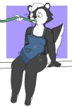  anthro belly claws clothed clothing digital_media_(artwork) fur hair hi_res hose inflation male overalls phant0mhat simple_background sitting solo text tight_clothing water 