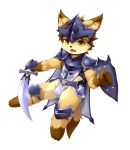  2016 armor canid canine cute_fangs looking_at_viewer male mammal melee_weapon open_mouth rann shield solo sword weapon yellow_eyes young 