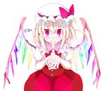  bad_id bad_pixiv_id blonde_hair cum cum_in_mouth cum_on_tongue cupping_hands flandre_scarlet hat one_side_up oouso ponytail red_eyes short_hair solo tongue touhou wings 