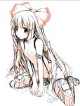  bangs bow breasts fujiwara_no_mokou hair_bow highres kaneru long_hair nipples nude pussy ribbon sitting sketch small_breasts solo suspenders thighhighs touhou very_long_hair 