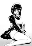  blush breasts censored copyright_request futanari greyscale ichimatsu_akebi large_breasts maid monochrome penis pointless_censoring precum solo thighhighs 