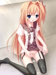  blonde_hair blue_eyes blush censored crossdressing cum cumdrip garter_straps highres long_hair male_focus male_masturbation masturbation nao_(otosuki) necktie ochinsama open_mouth otoko_no_ko_wa_meido_fuku_ga_osuki!? panties penis penis_in_panties pink_panties ribbon school_uniform serafuku solo thighhighs underwear very_long_hair 