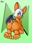 anthro anus bat butt feet female fours_(artist) genitals green_eyes hi_res kneeling looking_back mammal orange_body presenting presenting_hindquarters pussy rouge_the_bat sega solo sonic_the_hedgehog_(series)