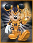  2018 4_fingers anthro armor border clothing crossover digital_media_(artwork) disney gauntlets gem gloves gold_border infinity_gauntlet looking_at_viewer mammal marvel mickey_mouse mouse rcbrock rodent round_ears smile solo thanos walking white_gloves 