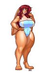  2022 anthro big_breasts big_ears blazbaros blue_eyes breasts clothing female floppy_ears hair hand_on_hip hi_res lagomorph leporid long_ears long_hair looking_at_viewer mammal one-piece_swimsuit rabbit red_hair solo swimwear thick_thighs wide_hips 