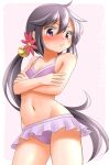  1girl akebono_(kancolle) akebono_kai_ni_(kancolle) bell bikini bikini_skirt breasts crossed_arms flower groin hair_bell hair_flower hair_ornament jingle_bell kantai_collection long_hair one-hour_drawing_challenge pink_bikini purple_eyes purple_hair ray.s side_ponytail small_breasts solo standing swimsuit very_long_hair 