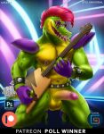  alligator alligatorid balls crocodilian english_text erection five_nights_at_freddy&#039;s five_nights_at_freddy&#039;s:_security_breach genitals guitar humanoid_genitalia humanoid_penis male montgomery_gator_(fnaf) musical_instrument nipple_piercing nipples penis piercing plucked_string_instrument reptile scalie scottgames solo spelunker_sal string_instrument text video_games 