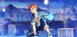  1boy afterl!fe brown_eyes fire june_(afterl!fe) male_focus moon night night_sky official_art open_mouth orange_hair scowl second-party_source short_hair sky solo star_(sky) starry_sky teeth 
