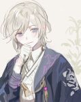  1boy afterl!fe bags_under_eyes blonde_hair blue_eyes closed_mouth clothing_request facing_viewer gloves kuzuvine long_sleeves looking_to_the_side male_focus robe short_hair sketch smile solo verine_(afterl!fe) 
