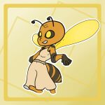 anthro arthropod bee clothed clothing female flying hi_res hymenopteran insect nootherway orange_body simple_background simple_coloring smile solo yellow_body 