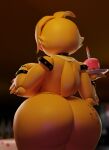  2022 3d_(artwork) absurd_res animatronic anthro avian big_breasts big_butt bird blurred_background bracelet breasts butt chicken cupcake_(fnaf) digital_media_(artwork) female five_nights_at_freddy&#039;s five_nights_at_freddy&#039;s_2 galliform gallus_(genus) geodat64 hi_res huge_butt jewelry machine mammal nipples phasianid plate raised_tail rear_view robot scottgames solo thick_thighs toy_chica_(fnaf) video_games yellow_body 