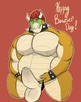  anthro balls belly big_breasts bowser breasts collar genitals hair hi_res koopa male male/male mario_bros nintendo nipples penis red_hair ryanburr scalie solo spiked_collar spikes video_games 