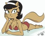  anthro bikini clothing domestic_cat felid feline felis female gold-white-kott green_eyes kitty_katswell looking_at_viewer lying mammal nickelodeon on_front solo swimwear t.u.f.f._puppy 