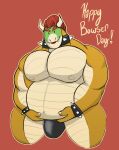  anthro belly big_breasts bowser breasts claws clothing collar hair hi_res koopa male male/male mario_bros nintendo nipples red_hair ryanburr scalie solo spiked_collar spikes underwear video_games 