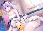  2girls :d animal ass azur_lane bare_arms bare_shoulders bed bird black_hairband blue_eyes blush breasts chick cleavage closed_eyes commentary_request curtains day dress grey_hair hairband hinoka_(allen) indoors jacket jacket_removed lap_pillow little_illustrious_(azur_lane) long_hair long_sleeves manjuu_(azur_lane) medium_breasts multiple_girls nail_polish panties panties_under_pantyhose pantyhose pink_nails purple_hair see-through see-through_sleeves sleeveless sleeveless_dress smile stuffed_unicorn sunlight thighband_pantyhose thighhighs underwear unicorn_(azur_lane) very_long_hair white_dress white_jacket white_pantyhose white_thighhighs window 