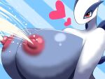  &lt;3 anthro areola big_breasts black_pupils blush bodily_fluids breasts female huge_breasts hyper hyper_breasts lactating legendary_pok&eacute;mon lugia milk multicolored_body nintendo nipples norio_(pheromosa_times) pink_areola pink_nipples pok&eacute;mon pok&eacute;mon_(species) pupils red_eyes smile solo two_tone_body video_games 