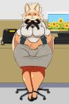  absurd_res anthro arcanine canid canine chillyspicky clothed clothing female fur hi_res mammal nintendo office pok&eacute;mon pok&eacute;mon_(species) pok&eacute;morph slightly_chubby solo sunniva_(chillyspicky) video_games 