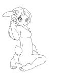  accessory anime_eyes anthro breasts butt feet female flower flower_in_hair hair hair_accessory humanoid kneeling lagomorph leporid lily_the_bunny looking_at_viewer mammal nude oblivious plant rabbit rear_view small_breasts solo 