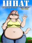  2018 absurd_res accessory anthro belly belt blush bottomwear bow_ribbon breasts clothing cloud comic cover cover_art cover_page deep_navel denim denim_clothing domestic_cat english_text felid feline felis female gesture grass hair hair_accessory hair_bow hair_ribbon hi_res if_hell_had_a_taste jeans mammal marci_hetson navel obese obese_anthro obese_female overweight overweight_anthro overweight_female pants plant ribbons sky solo teal_eyes text topwear viroveteruscy waving waving_at_viewer 