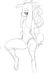  anthro breasts featureless_breasts featureless_crotch female hair long_ears long_hair monochrome navel nox_(artist) nude simple_background sitting small_breasts solo tagme unknown_species white_background 