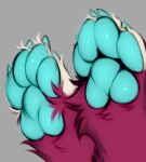  2022 4_toes blue_pawpads canid canine claws feet foot_focus fox fur hi_res hindpaw magenta_fur mammal mega_moppa pawpads paws rose_the_foxxo simple_background solo toe_claws toes tuft 