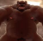  2022 absurd_res anthro armpit_hair barely_visible_genitalia barely_visible_penis belly big_belly black_nose body_hair brown_body brown_fur fur genitals hi_res kemono male mammal musk navel nipples overweight overweight_male penis pubes shillon0610 solo ursid 