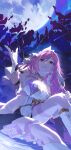  1girl absurdres bare_shoulders breasts detached_sleeves elysia_(herrscher_of_human:ego) elysia_(honkai_impact) gloves hair_between_eyes highres honkai_(series) honkai_impact_3rd large_breasts long_hair multicolored_hair parted_lips pink_eyes pink_hair pointy_ears smile solo teeth thigh_strap two-tone_hair veil white_gloves white_hair yagita_(astronomie) 