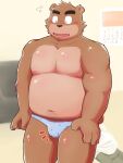  2022 absurd_res anthro belly black_nose blush brown_body bulge calendar clothing gensuke hi_res humanoid_hands inside kemono male mammal moobs navel nipples overweight overweight_male solo underwear ursid 