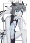  alanisawolf777 anthro blue_eyes clothing dragon grey_hair hair half_naked horn ineffective_clothing long_ears male slit solo tagme white_body 