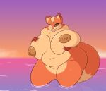  anthro big_breasts blep blepwep breasts canid canine female fox fur hi_res holding_breast huge_breasts mammal nude one_eye_closed overweight overweight_female solo thick_thighs tongue tongue_out wet wet_body wet_fur wink 