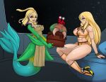  alien anthro apron birthday birthday_cake cake candy chocolate chocolate_cake clothing crossover dessert duo eirhjien female female/female food hi_res humanoid league_of_legends marine merfolk metroid metroid_(species) nami_(lol) nintendo nipples riot_games samus_aran split_form translucent translucent_clothing video_games 