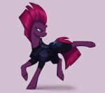  2022 absurd_res aquaticvibes armor broken_horn clothing digital_media_(artwork) equid equine eye_scar eyelashes facial_scar female feral friendship_is_magic hair half-closed_eyes hasbro hi_res hooves horn kick mammal mohawk my_little_pony my_little_pony:_the_movie_(2017) narrowed_eyes pink_hair pink_tail purple_body scar smile solo suit tempest_shadow_(mlp) unicorn 