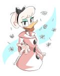  2019 4_fingers accessory anatid anseriform anthro avian beak bird bow_ribbon clothed clothing daisy_duck disney duck ducktales ducktales_(2017) eyelashes female fingers flower hair hair_accessory hair_bow hair_ribbon hi_res looking_at_viewer miyakoriee open_mouth plant ribbons simple_background solo white_background 