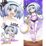  alternate_costume black_hairband black_ribbon bob_cut bow_hairband chibi futa_(nabezoko) green_eyes hair_ribbon hairband konpaku_youmu konpaku_youmu_(ghost) navel open_mouth ribbon short_hair solo sportswear touhou white_hair 